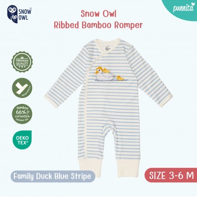 New !!  Snow owl Romper คอลเล็กชั่น Sleeping is my thing  ชุดหมี แขนขายาว 3-6 M - Duck Blue Stripe